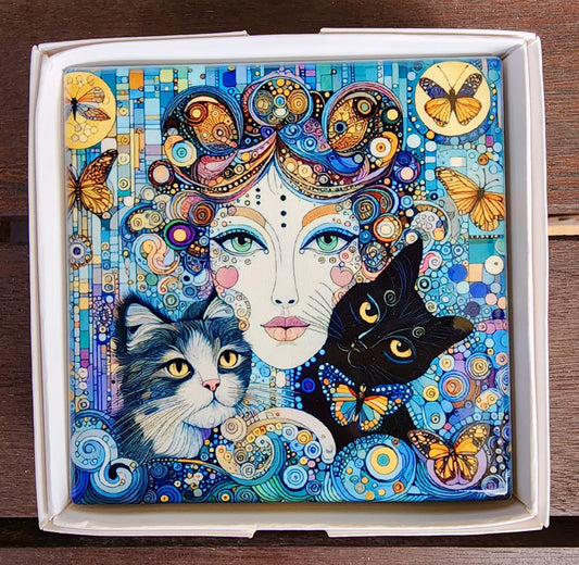 Coasters - Lady, Cats and Butterflies