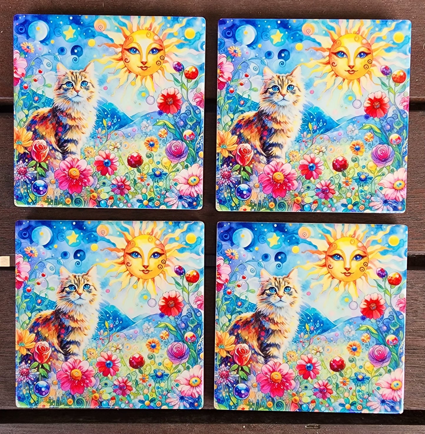Coasters - Cat, Sun, Flowers