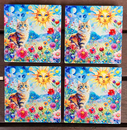 Coasters - Cat, Sun, Flowers