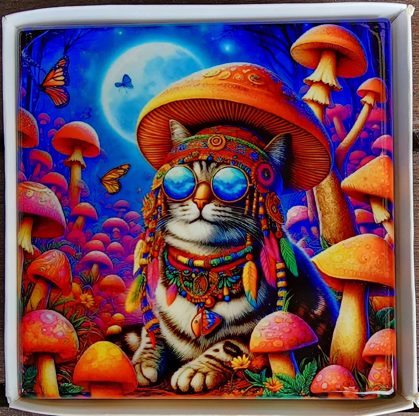 Coasters - Psychedelic Mushroom Cat